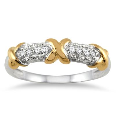 1/10 Carat Diamond Hugs and Kisses 8 Stone Two Tone Ring in .925 Sterling Silver
