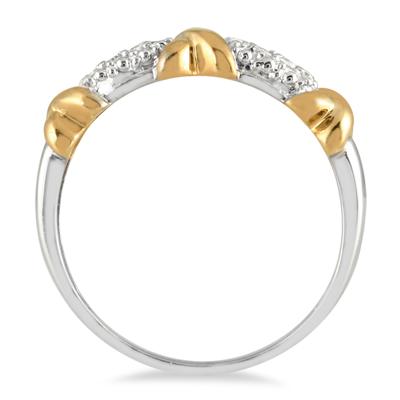1/10 Carat Diamond Hugs and Kisses 8 Stone Two Tone Ring in .925 Sterling Silver