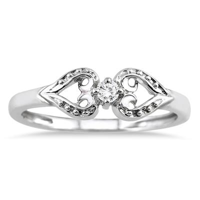 Dual Heart Diamond Ring in 14K White Gold 