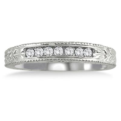 1/6 Carat 7 Stone Diamond Antique Ring in .925 Sterling Silver