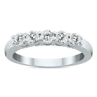 Certified 1/2 Carat TW Five Stone Diamond Wedding Band in 10K White Gold