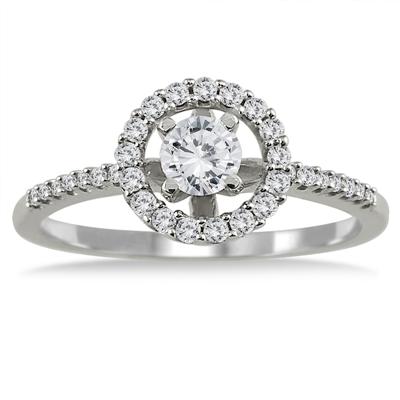 1/2 Carat Diamond Halo Engagement Ring in 14K White Gold