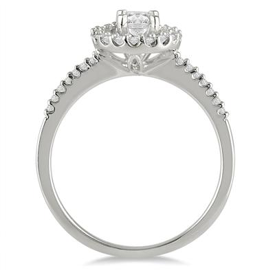 1/2 Carat Diamond Halo Engagement Ring in 14K White Gold
