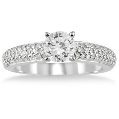 Certified 1 1/10 Carat TW Diamond Engagement Ring in 10K White Gold (J-K Color, I2-I3 Clarity)