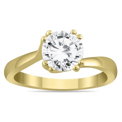 AGS Certified 1 Carat Diamond Solitaire Engagement Ring in 14K Yellow Gold (J-K Color, I2-I3 Clarity)