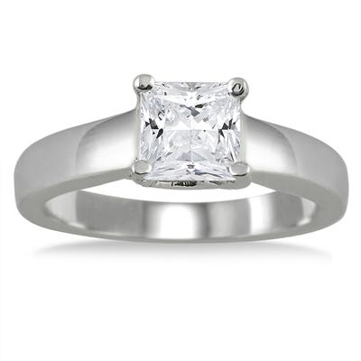 1 Carat Princess Cut Diamond Solitaire Ring in 14K White Gold 