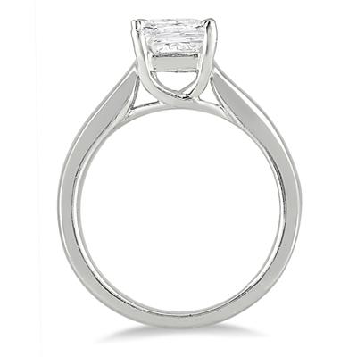 1 Carat Princess Cut Diamond Solitaire Ring in 14K White Gold 