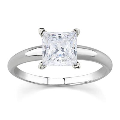 1/3 Carat Princess Diamond Solitaire Ring in 14k White Gold