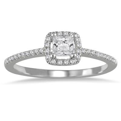1/2 Carat Princess Cut Diamond Engagement Ring in 10K White Gold