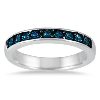 9 Stone Genuine Blue Diamond Ring in .925 Sterling Silver