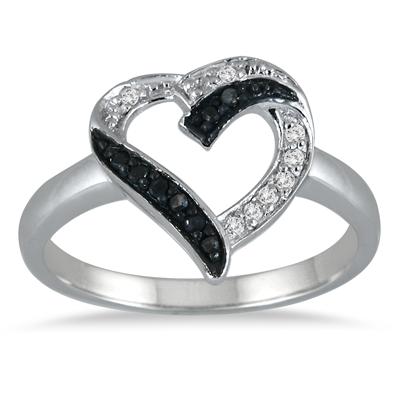 1/10 Carat Black and White Diamond Ring in .925 Sterling Silver 
