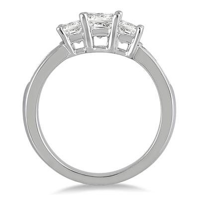 1 1/2 Carat TW Princess Cut Diamond Three Stone Ring in 14K White Gold