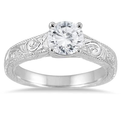 Certified 1 Carat Diamond Engraved Ring in 14K White Gold (J-K Color, I2-I3 Clarity)