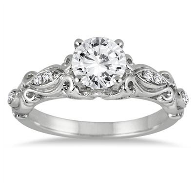 1 Carat TW Antique Engraved Diamond Ring in 14K White Gold