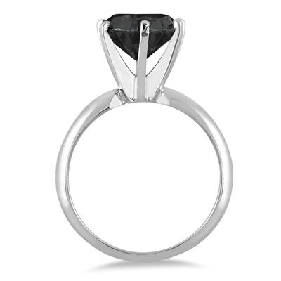 3 1/2 Carat Round Black Diamond Solitaire Ring in 10k White Gold