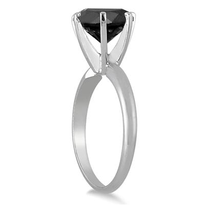 3 1/2 Carat Round Black Diamond Solitaire Ring in 10k White Gold