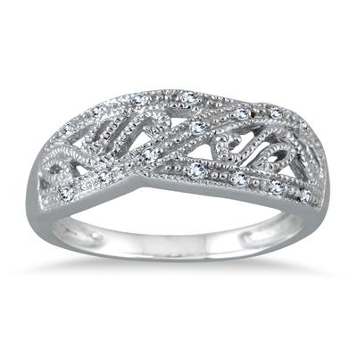 Diamond Engraved Antique Ring in .925 Sterling Silver