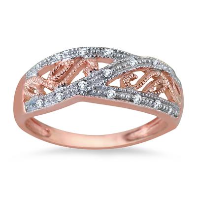 Rose Gold Plated Diamond Antique Ring in .925 Sterling Silver