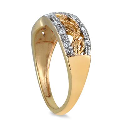 Yellow Gold Plated Diamond Antique Ring in .925 Sterling Silver