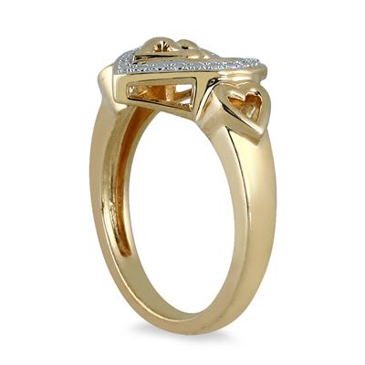 Mother and Baby Diamond Heart Ring in Gold Plated Sterling Silver 