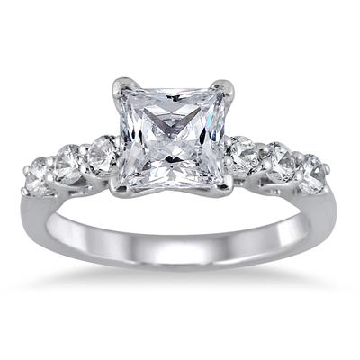 1.50 Carat Princess Engagement Ring in 14K White Gold