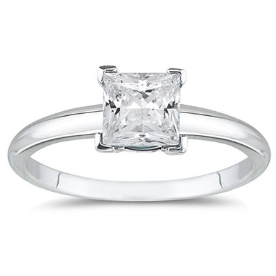 1/2 Carat Princess Diamond Solitaire Ring in 14k White Gold