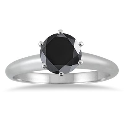 1 Carat Round Black Diamond Solitaire Ring in .925 Sterling Silver