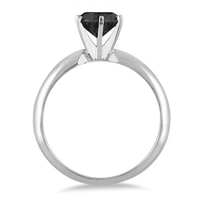 1 Carat Round Black Diamond Solitaire Ring in .925 Sterling Silver