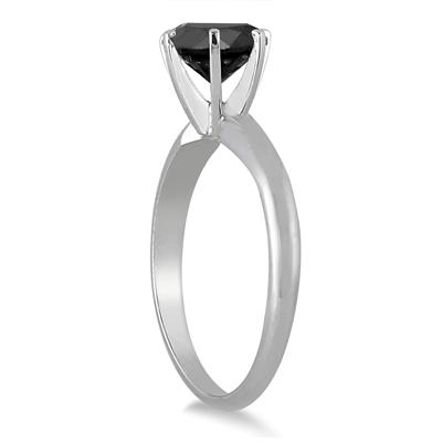 1 Carat Round Black Diamond Solitaire Ring in .925 Sterling Silver