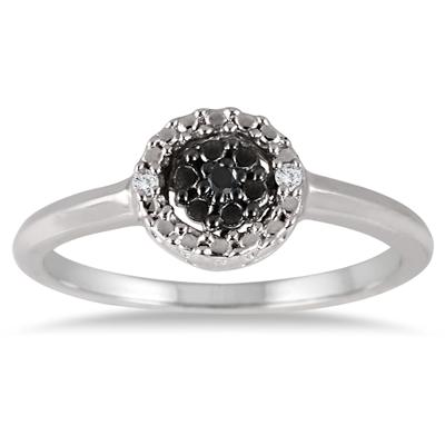 White and Black Diamond Ring in .925 Sterling Silver