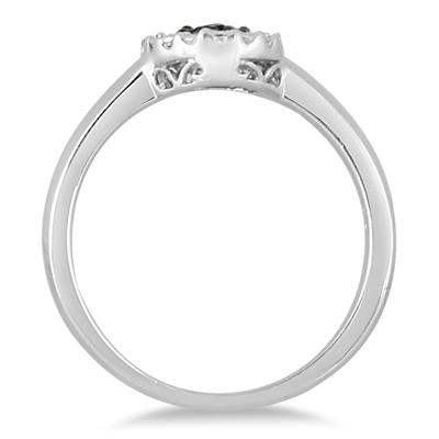 White and Black Diamond Ring in .925 Sterling Silver