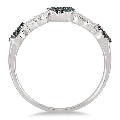 Blue and White Diamond Heart Shape Ring in .925 Sterling Silver