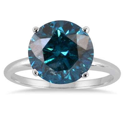 3 1/2 Carat Round Blue Diamond Solitaire Ring in 14k White Gold