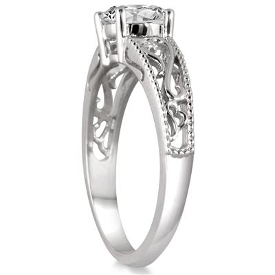 AGS Certified 1 Carat Diamond Engraved Ring in 14K White Gold (J-K Color, I2-I3 Clarity)