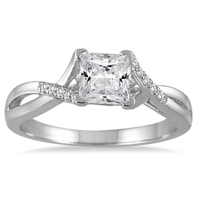 7/8 Carat TW Princess Cut Diamond Engagement Ring in 14K White Gold