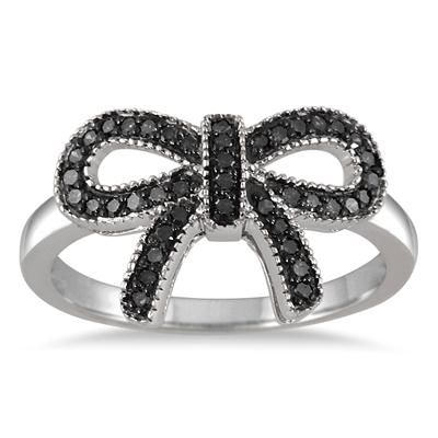 1/4 Carat Black Diamond Ribbon Ring in .925 Sterling Silver