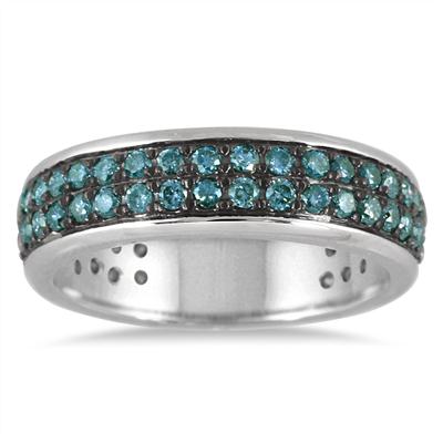 1 Carat Blue Diamond Band in .925 Sterling Silver