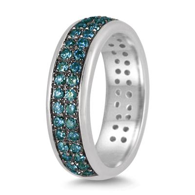 1 Carat Blue Diamond Band in .925 Sterling Silver