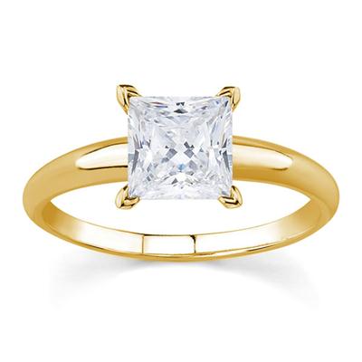 3/8 Carat Princess Diamond Solitaire Ring in 14K Yellow Gold 