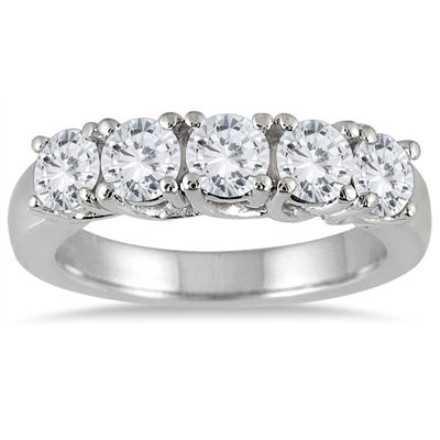 2 Carat TW Five Stone Diamond Wedding Band in 14K White Gold