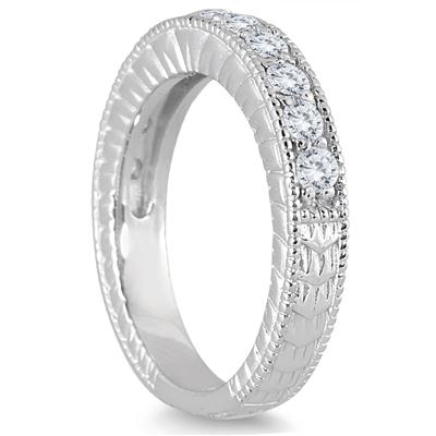 1/2 Carat TW Antique Styled Engraved Diamond Band in 10K White Gold