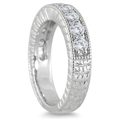1 Carat TW Diamond Engraved Antique Ring in 10K White Gold