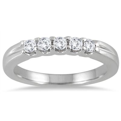 1/4 Carat TW Five Stone Diamond Wedding Band in 14K White Gold