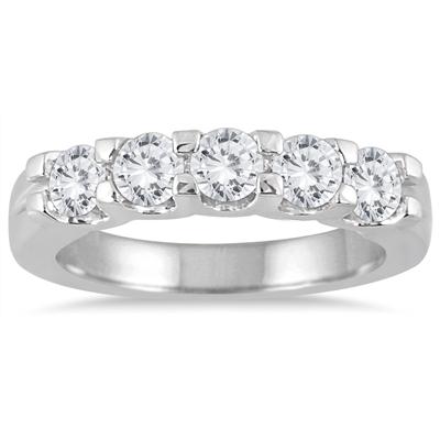 1 Carat TW Five Stone Diamond Wedding Band in 14K White Gold