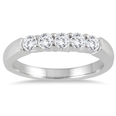 1/2 Carat TW Five Stone Diamond Wedding Band in 10K White Gold