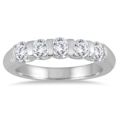 3/4 Carat TW Five Stone Diamond Wedding Band in 14K White Gold