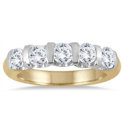 1 Carat TW Five Stone Diamond Wedding Band in 14K Two Tone Gold