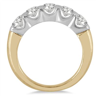 1 Carat TW Five Stone Diamond Wedding Band in 14K Two Tone Gold