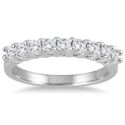 1 Carat TW 9 Stone Diamond Wedding Band in 10K White Gold