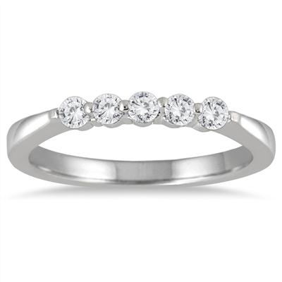 1/4 Carat TW Five Stone Diamond Wedding Band in 10K White Gold